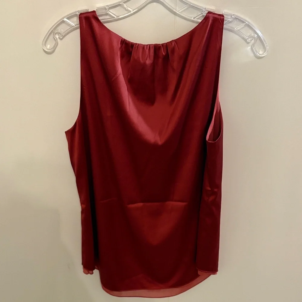 Elegant Burnished Red Satin Sleeveless Top with Strap Stitching - Picture 4 of 6